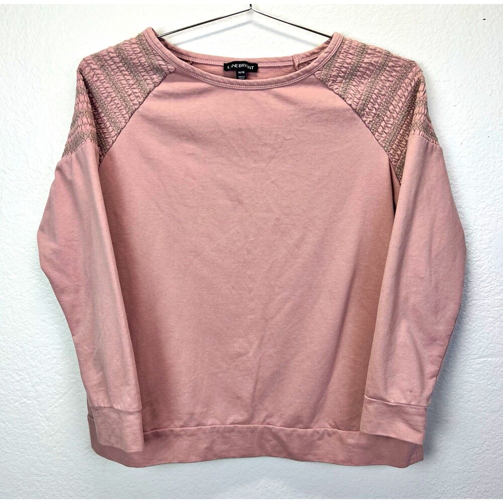 Lane Bryant Women Pink Crew Neck Pullover Sweatshirt Raglan Sleeve 14/16